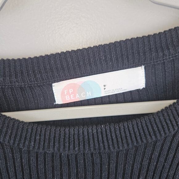 Free People FP Beach Women's Black Bring Tie-Front Pullover Tunic Heavy Sweater - Picture 5 of 6